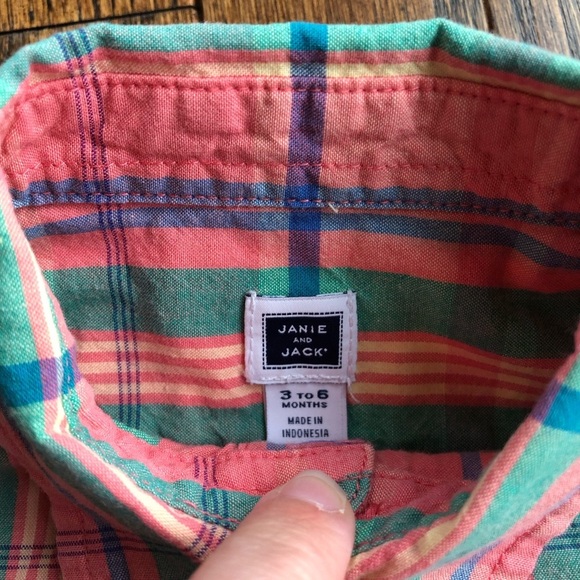 *EUC* Janie and Jack Boys 3-6M Pink/Orange Plaid 100% Cotton Button-Down Shirt - Picture 4 of 8